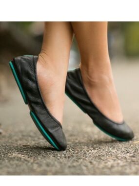 Tieks By Gavrieli Women's Black Ballet Flats with Teal Accent - Slip-On Comfort